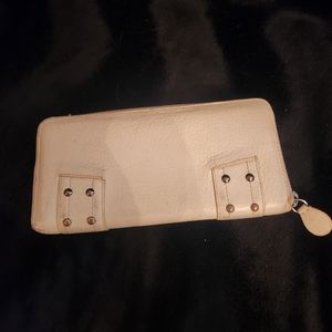 Cole Haan White Leather Zip Around Wallet/Billfold
